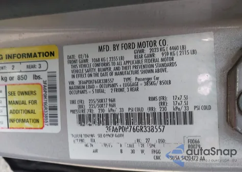 2016 Ford Fusion Se from USA, damaged, VIN 3FA6P0H76GR338557